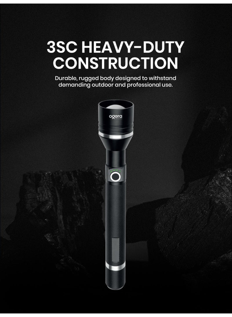 أوجيرا كشاف LED قابل لإعادة الشحن | كشاف تكتيكي فائق السطوع | سطوع عالي | بطارية 3SC طويلة العمر | صغير ومتين | مقاوم للماء | مثالي للتخييم والمشي وحالات الطوارئ | ضمان سنتين | OG1005SL | أسود - Image 3